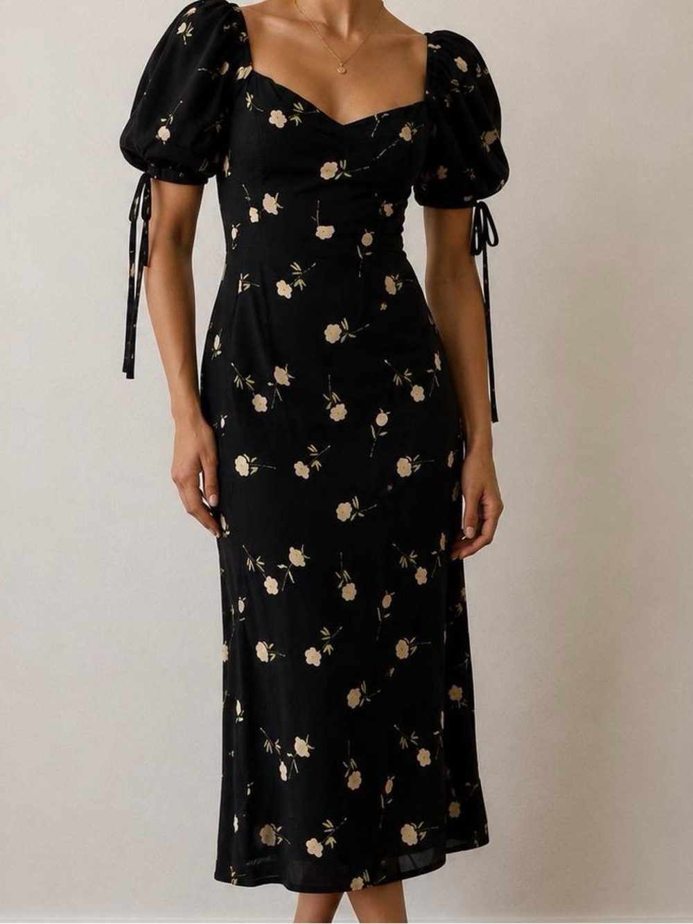 Olivia Rose The Label Black Floral Puff Sleeve Midi Dress | Size S